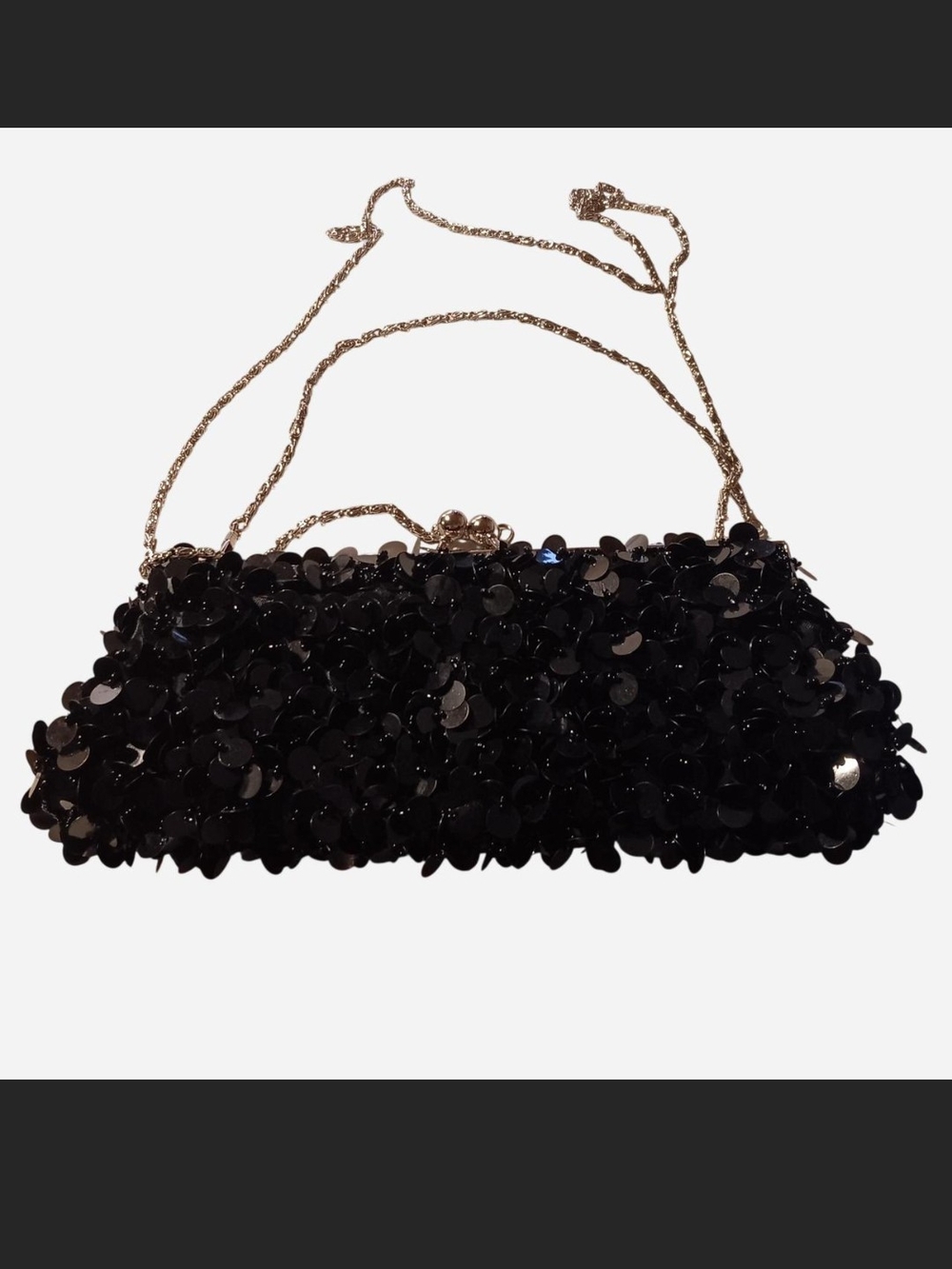 Vintage Unbranded Black Sequin Clutch with Gold Chain Strap
